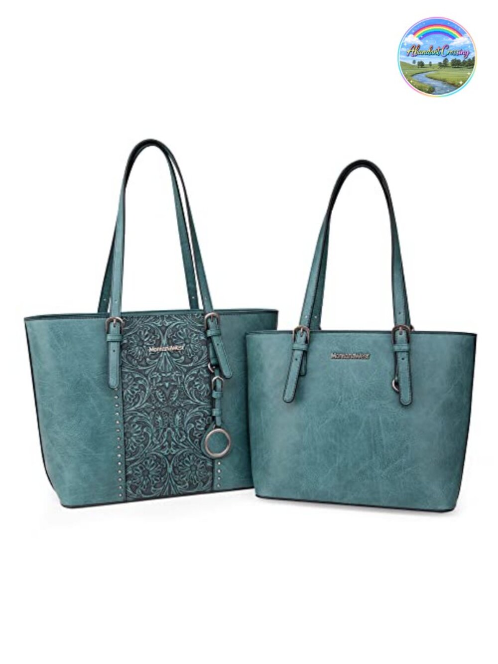 Vegan Leather Tote Bag Set Embossed 2pc Purse Handbag Fits 15" Laptop